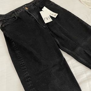 NEW zara black straight cropped cross fly jeans